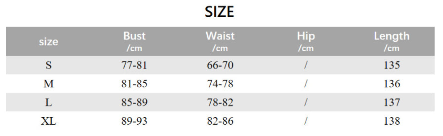 Size chart — Square-neck Sleeveless Waist Trimming Sling Dress